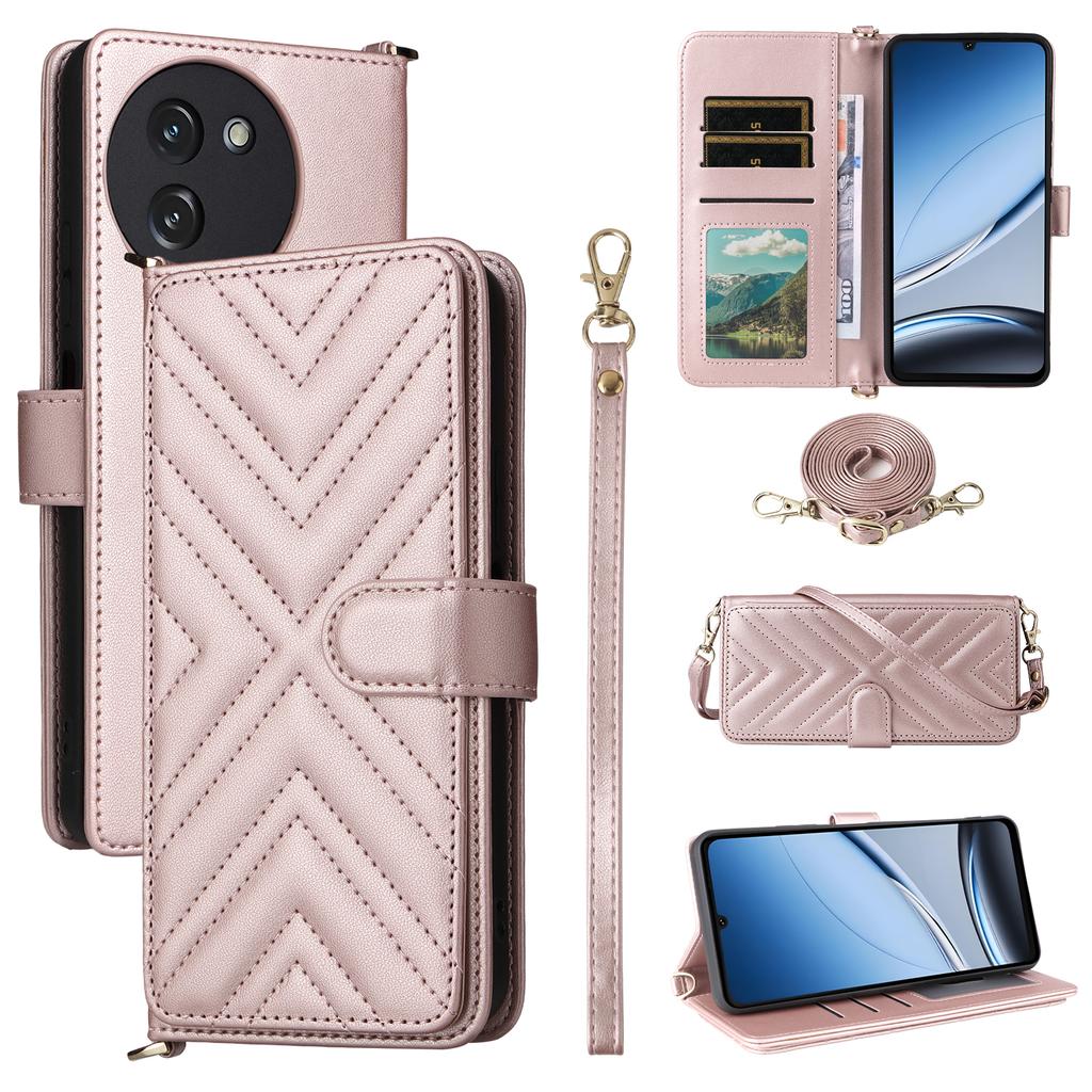 For Doogee Note 59/Note 59 Pro Case with Shoulder/Wrist Strap Leather Phone Cover Stand Wallet