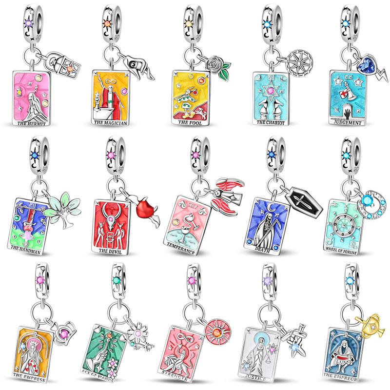 Lovers Charms 925 Silver Star Moon Sun Magic Tarot Cards Pendants Fit Qikaola 925 Bracelets DIY Birthday Jewelry Gifts
