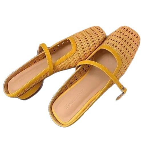 Soft Leather Version~ Hollow Bag Head Half Slippers Women's 2025 Summer Outer Wear Casual Woven Cool Slippers Beach Sandals