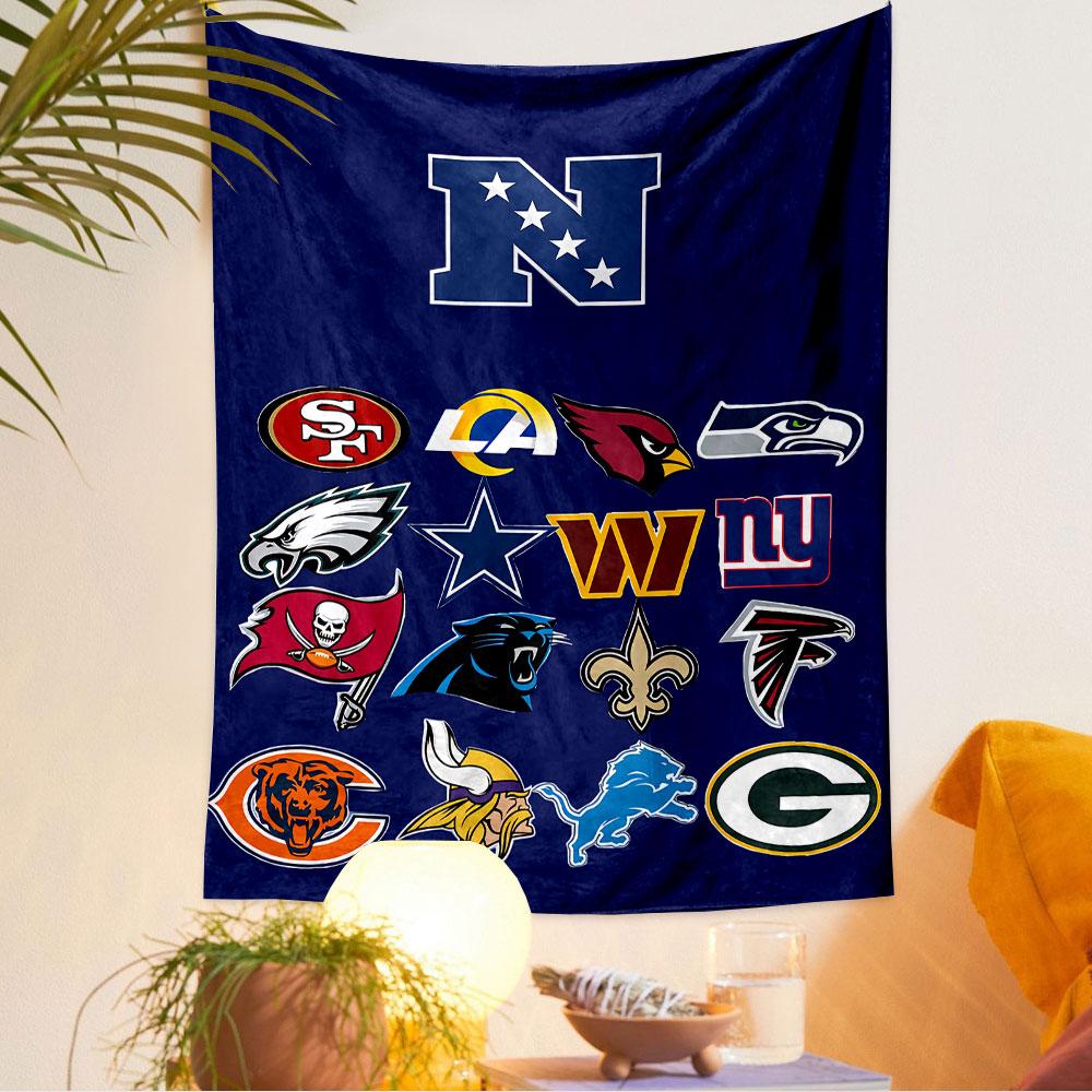 NFL Team Shields Tapestry Wall Hanging, Football League Logos, Wall Decor for Bedroom Living Room Dorm