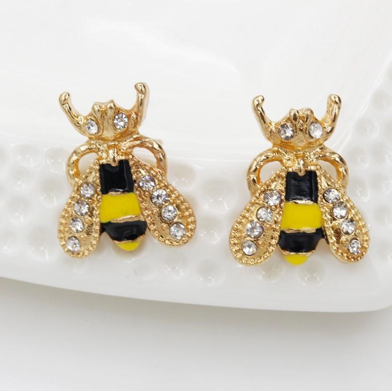 Fashion Korean Earrings Accessories Spring Glaze Dripping Diamond Bee Earrings Rhinestone Earrings