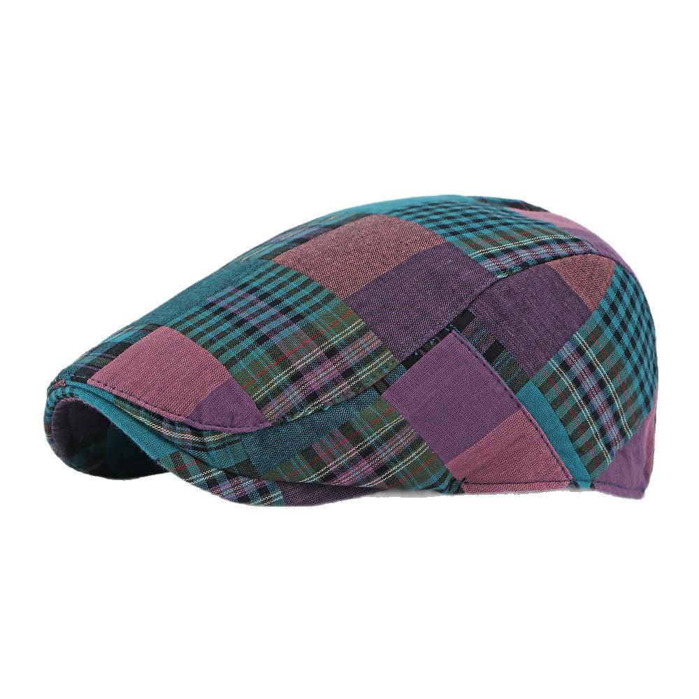 Vintage plaid splicing forward hat men's British newsboy hat plaid patchwork beret women's casual cap tide
