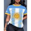 Women's Argentina Flag Fan Print Round Neck Short Sleeve T-Shirt Summer Graphic Tee Jerseys Plus Size Sport T-Shirt