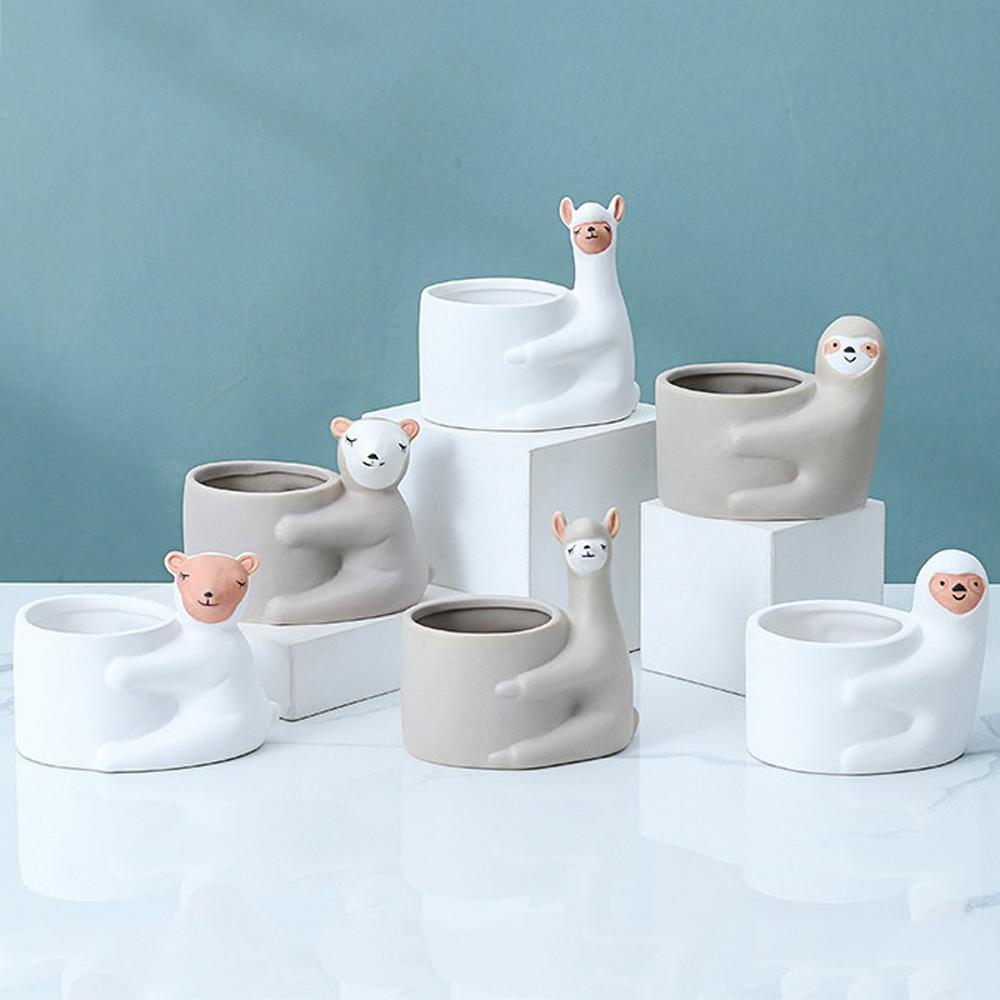 Cute Animal Flower Pot Ceramic Planter Home Decor Desktop Art Ornaments Bonsai Succulent Pot Plant Pot Garden Decoration
