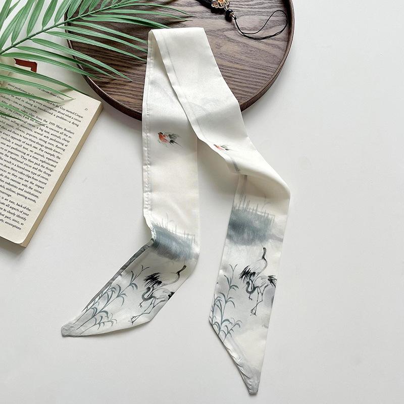 Long Silk Scarf, High-end New Versatile Hair Tie Streamer, Atmosphere Ribbon, Spring and Summer Decorative Scarf, Tied Bag Streamer