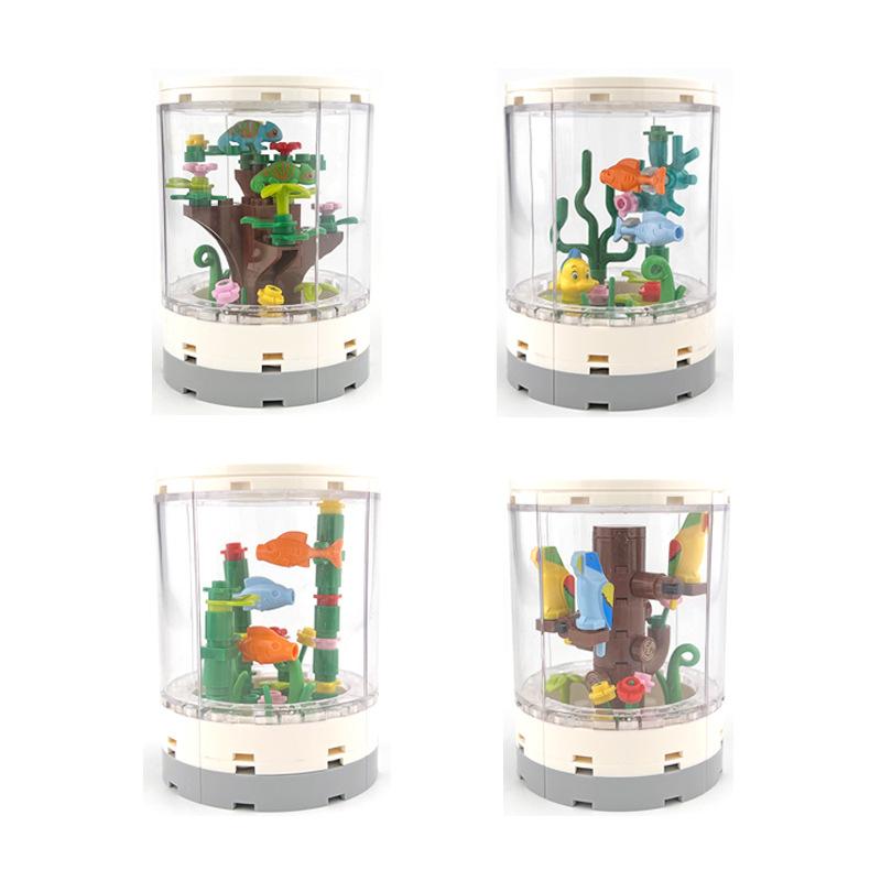 Уникальный круглый аквариумный строительный блок MOC игрушечные наборы с городской сценой украшение интерьера гостиной рыбы-клоуна попугаев рептилий ящериц птичьей клетки