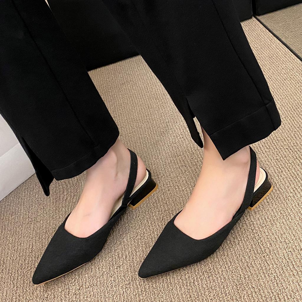 Fashion Summer Women New Sexy Retro Solid Color Heels PU Leather Shoes Outdoor Banquet Party Pointed Shoes Fashion Sandals Plus Size 42