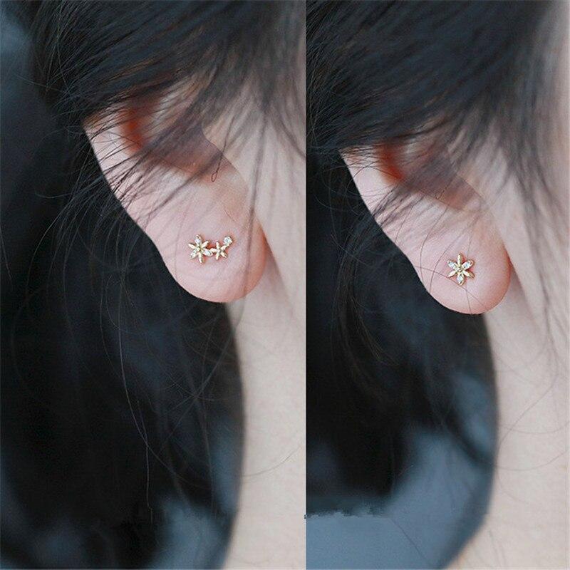 925 Sterling Silver Plating Simple Small Flower Stud Earrings Women Creative Fashion 14k Gold Plated Jewelry