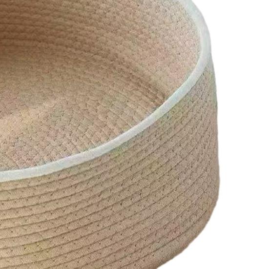 Round Cat Bed Basket Cotton Rope Woven Pet Bed with Cute Flower Toy Ball Breathable Cat Basket for All