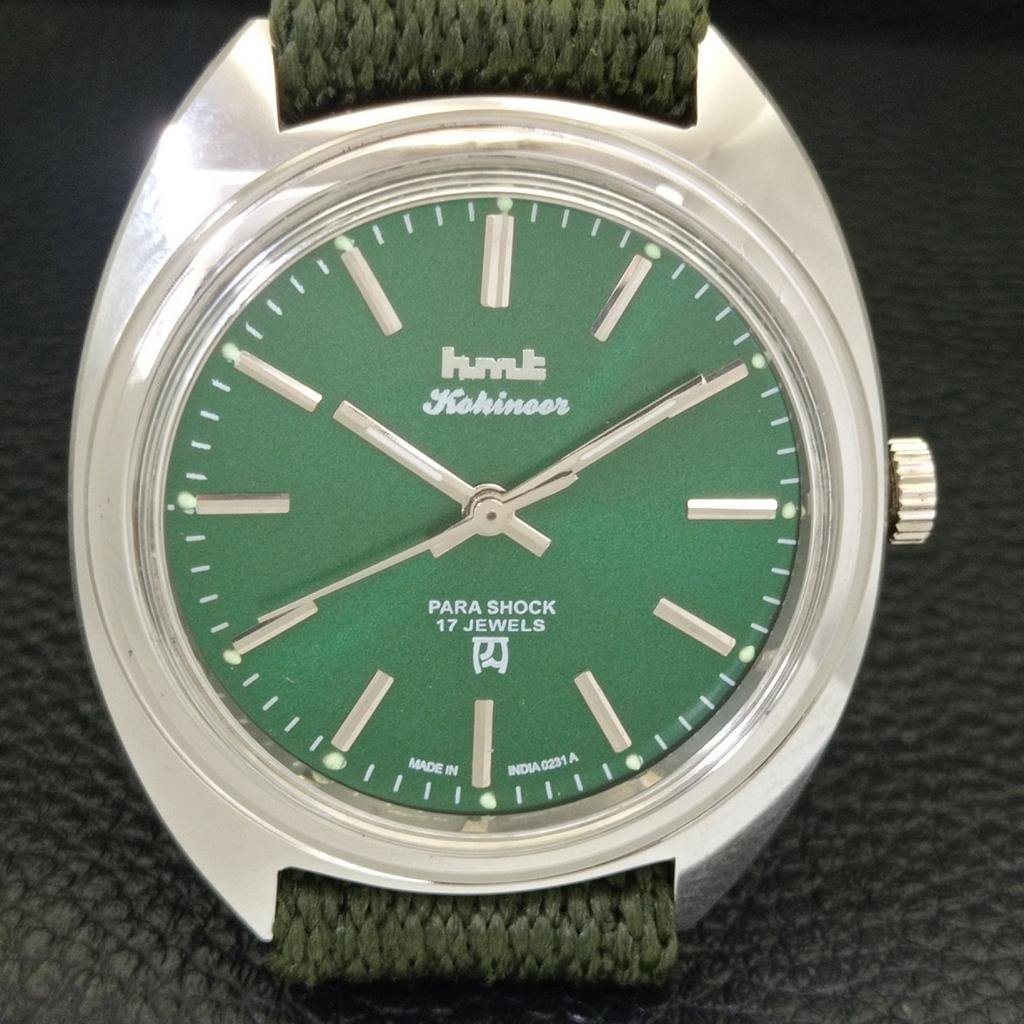 INDIAN VINTAGE HMT KOHINOOR HAND-WINDING MENS GREEN COLOR DIAL WATCH A440967-4 HT-a440967