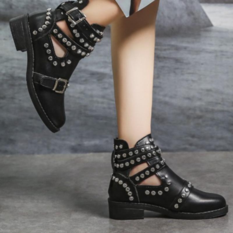 Женские весенние новые модные туфли с круглым носком на толстой подошве, нескользящие, повседневные, удобные, с металлическим дизайном, сапоги до середины голени, размер 43