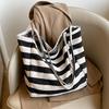 Korean Version of Casual Art Canvas Bag Ins Fashion Contrasting Handbag Internet Celebrity Small Fresh Striped Shoulder Tote Bag