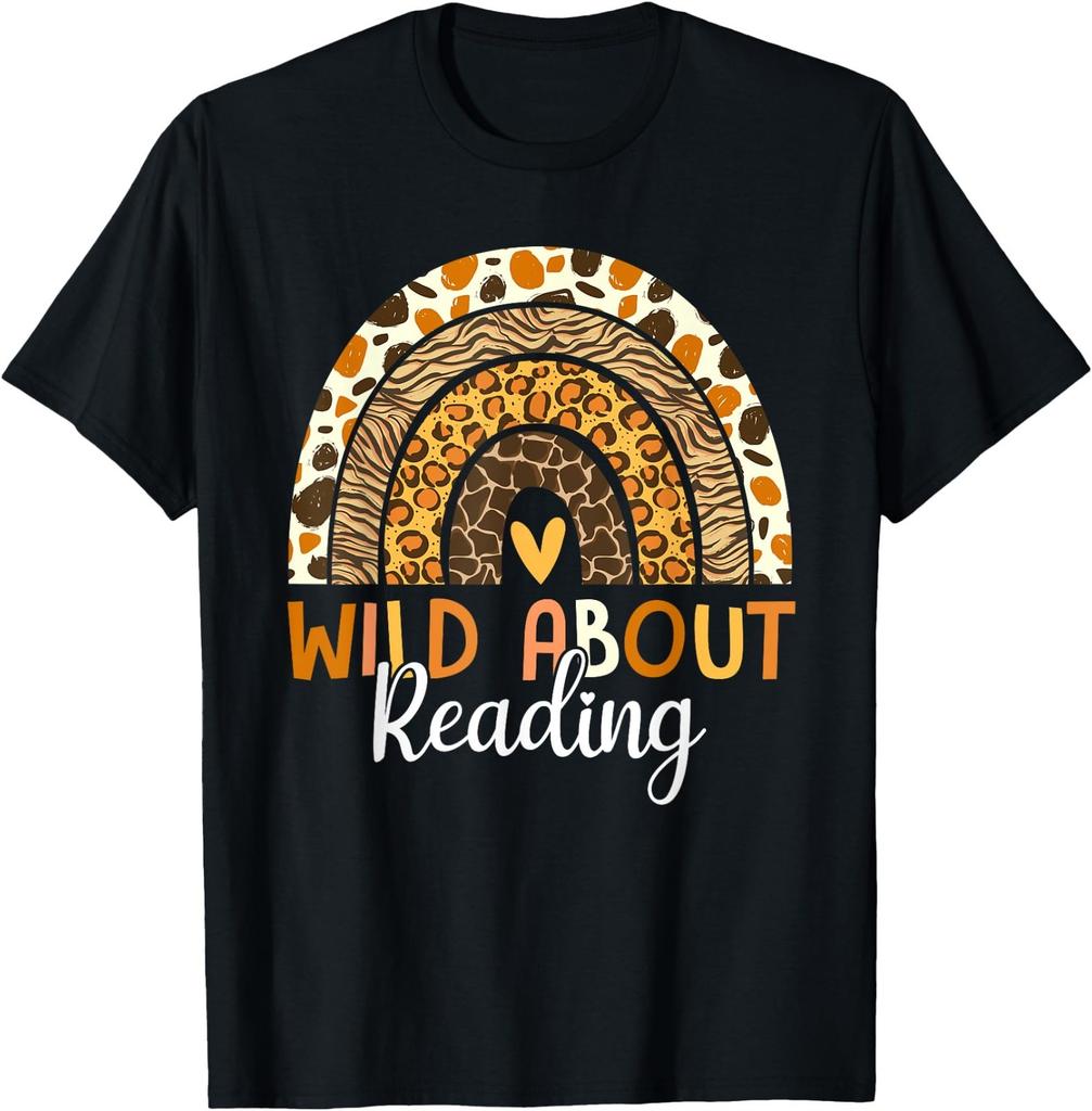 Wild About Reading Teacher Back to School Leopard Rainbow Gift Unisex T-Shirt