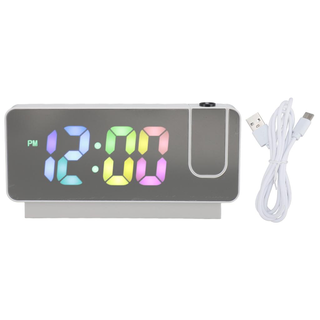 Projection Alarm Clock Adjustable Brightness Colorful Number Rechargeable 12H 24H Snooze LED Mirror