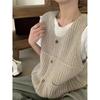 Autumn Retro Solid Knitted Sweater Vest Coat Women Winter Fashion Sleeveless Casual Cardigan Sweaters Woman Elegant Office Lady Knitwear Vests 24820
