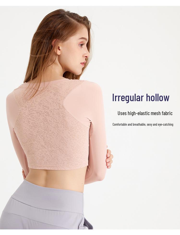 Осенний женский укороченный топ для йоги из какао-сетки с длинными рукавами