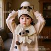 2025 autumn and winter children's hat bear wool hat girls knitted cotton warm baby hat scarf two-piece set