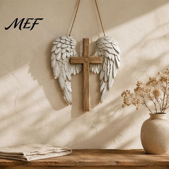 Wooden Windmill Wall Decor 2D Angel Wings Hanging Plaque, Religious Faith Art Creative Holiday Plaque Sign, Rustic Christian Home Decor, Spiritual