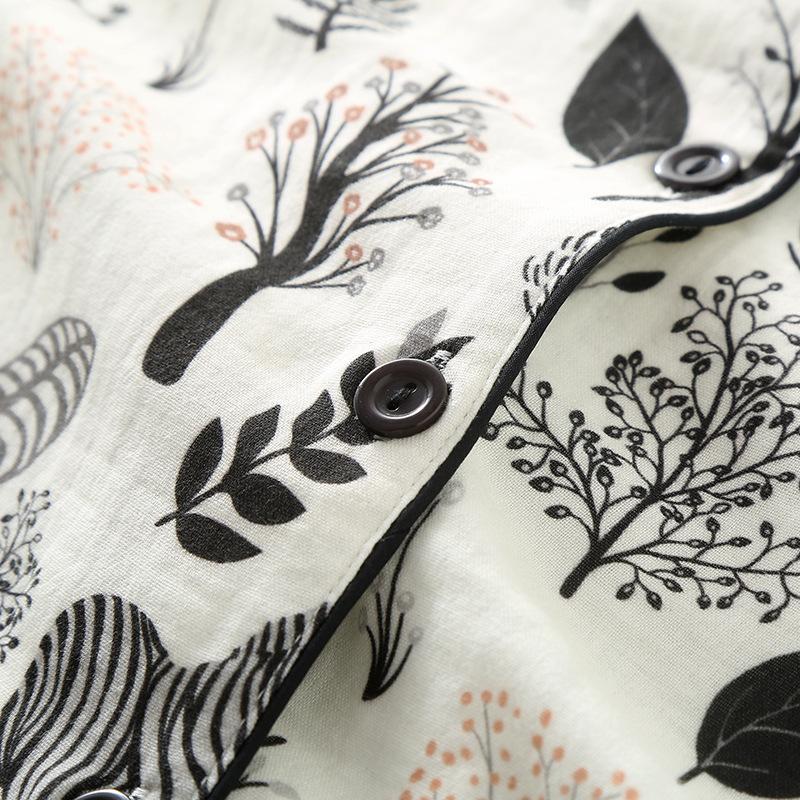 Простая двухслойная женская пижама из чистого хлопка с марлей, весна/осень, тонкая, с длинными рукавами, свободная домашняя одежда, черная пижама с принтом «зебра и лес»