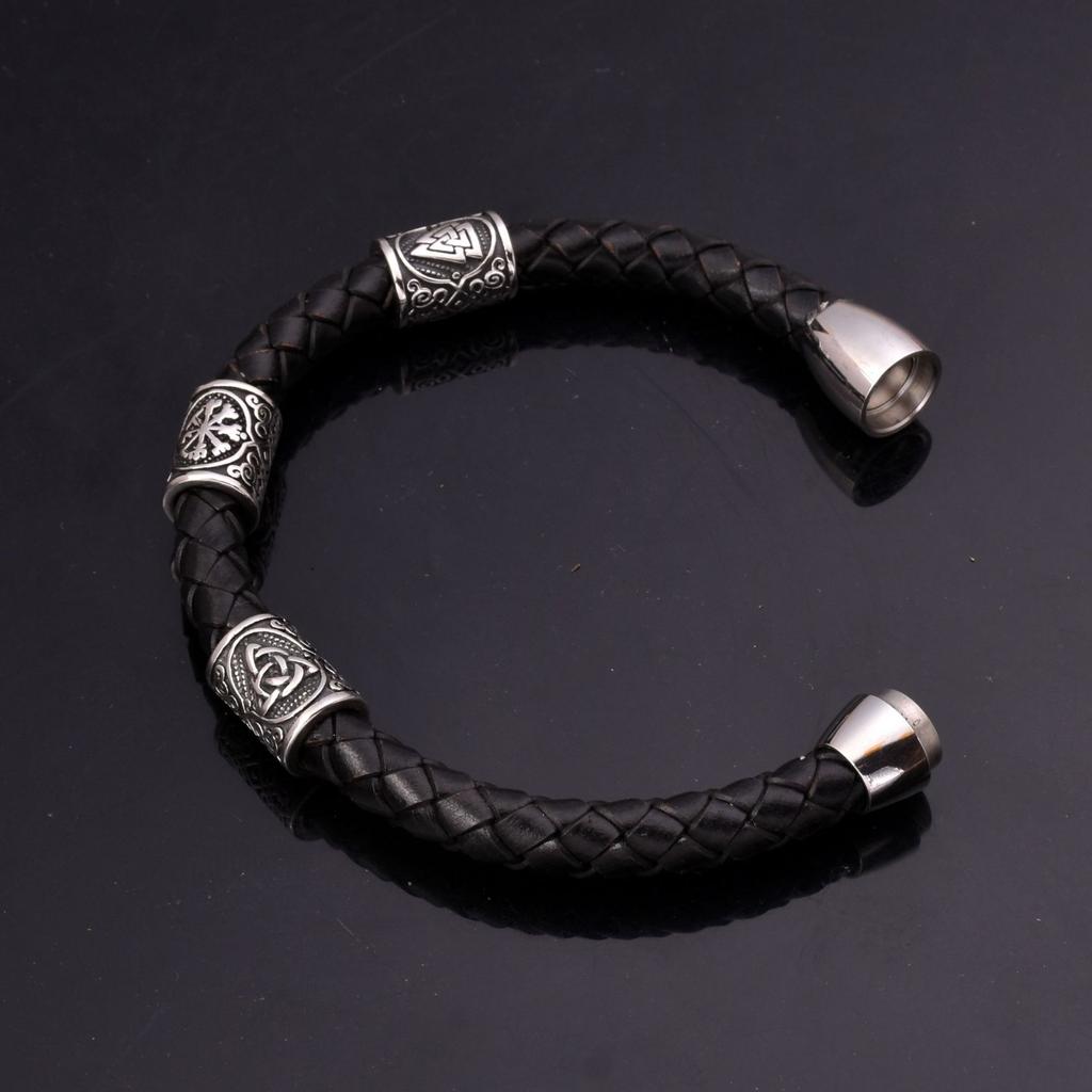 Нержавеющая сталь Руна викингов Браслет из бисера Мужской браслет из натуральной кожи Браслет Ювелирные изделия 