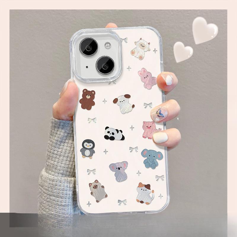 Подходит для Apple 15 Чехол для мобильного телефона Летний Iphone14promax Милая мультяшная подставка с животными 13 перьев пряжи 12 больших отверстий