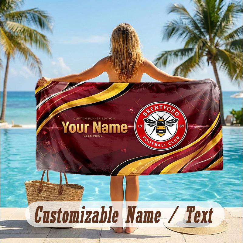 Custom Text Beach Towel, Soft Absorbent Swimming Multi-use TowelBrentford Football