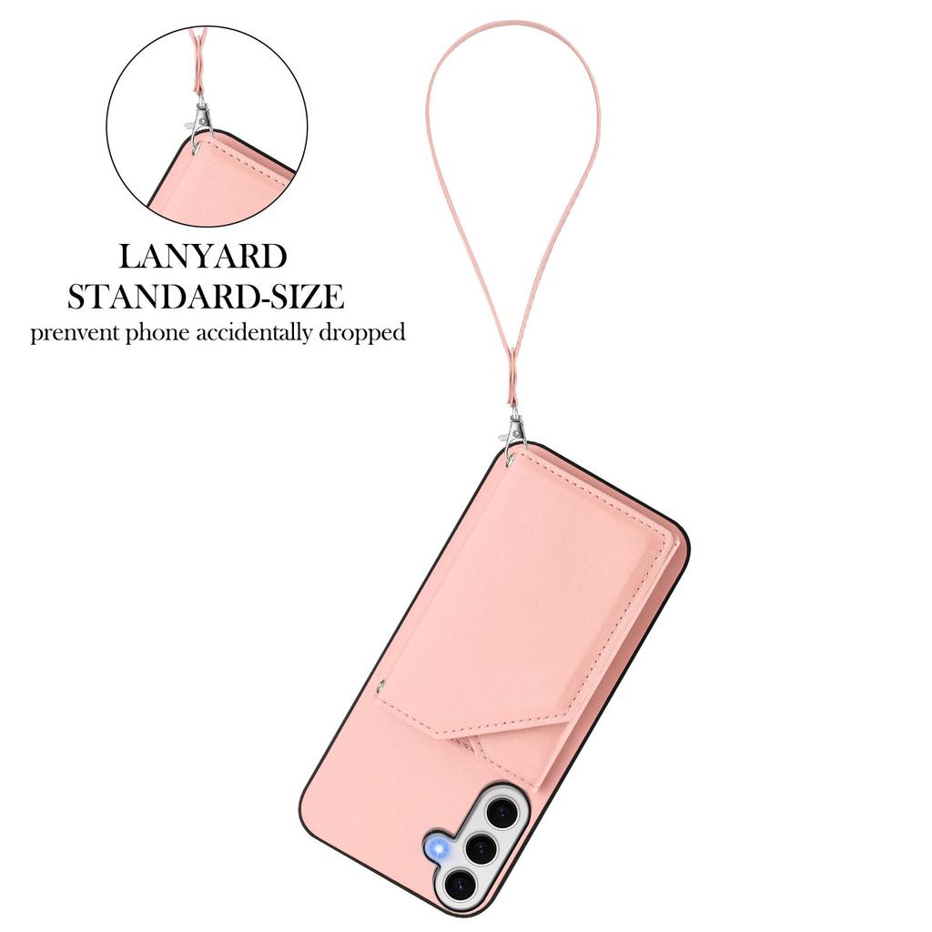 For Samsung Galaxy S24 FE Case Card Holder Kickstand Skin-Touch Phone Cover with Wrist Strap