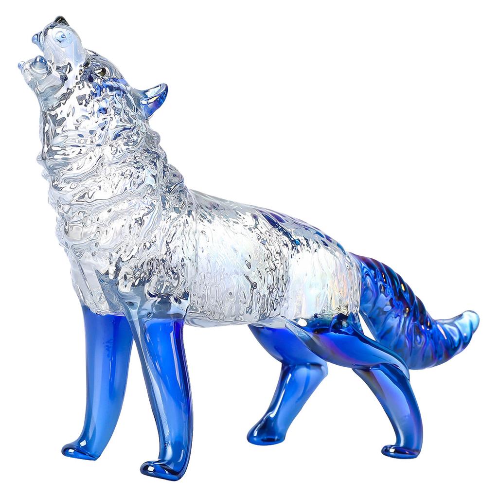 Статуэтка волка из хрустального стекла, воющая статуэтка волка, ручная стеклянная скульптура животного, коллекционное пресс-папье