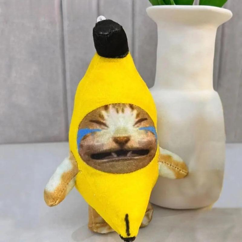 Cute Happy Crying Banana Cat Plushie Pendant Keychain Cat Plush Toy Funny Car Bag Key Chain Keyring Accessories Kids Gifts