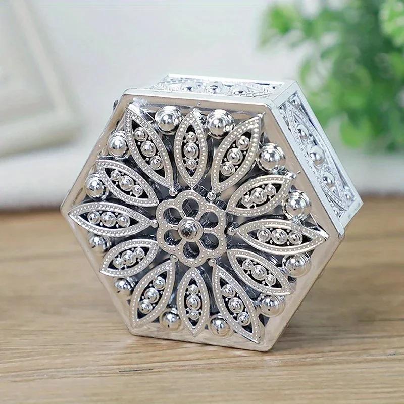5Pcs Gold Silver Hexagon Mini Plastic Hollow Out Creative Candy Packaging Box Companion Gift Box Party Supplies Jewelry Holder