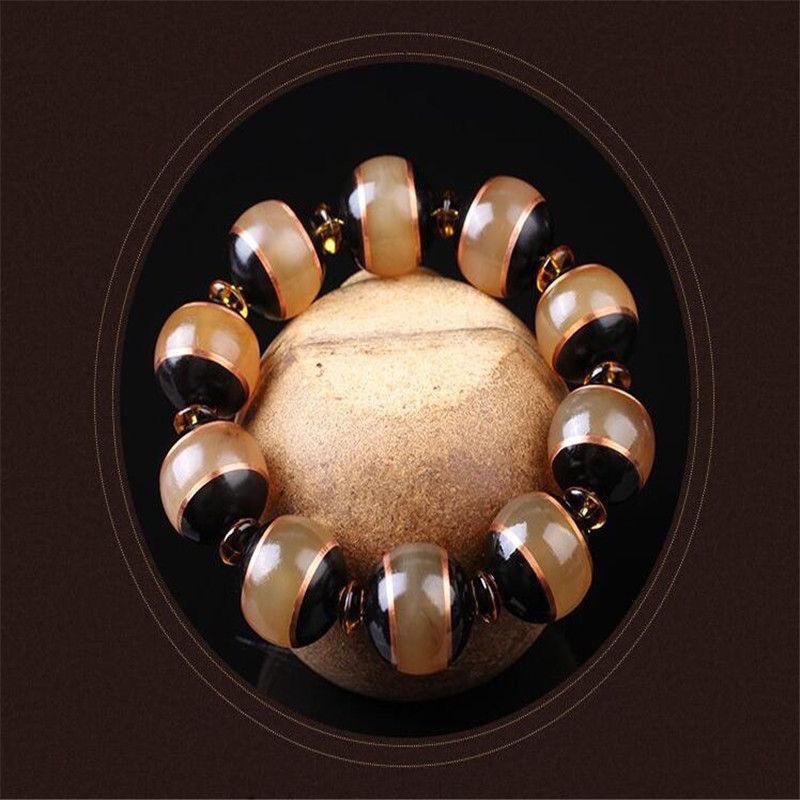 20mm Natural Agate Chalcedony Inlaid Beaded Bracelet Chinese Style Handmade Unisex Jewelry Gift