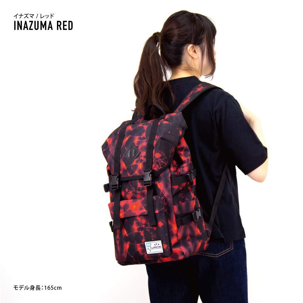 Rucksack Flap Backpack Water Repellent Nylon Large Capacity A4 Drawstring Lots of Pockets 20L Logo Back Zipper Lightning Red One Size [Aventura]
