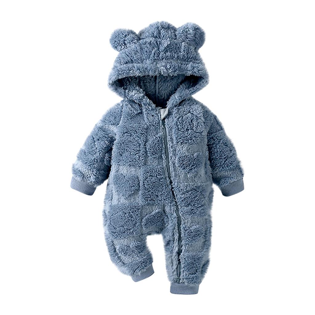 Baby Boy Girl Cute Bear Hooded Romper Snowsuit Infant Warm Fleece Jumpsuit