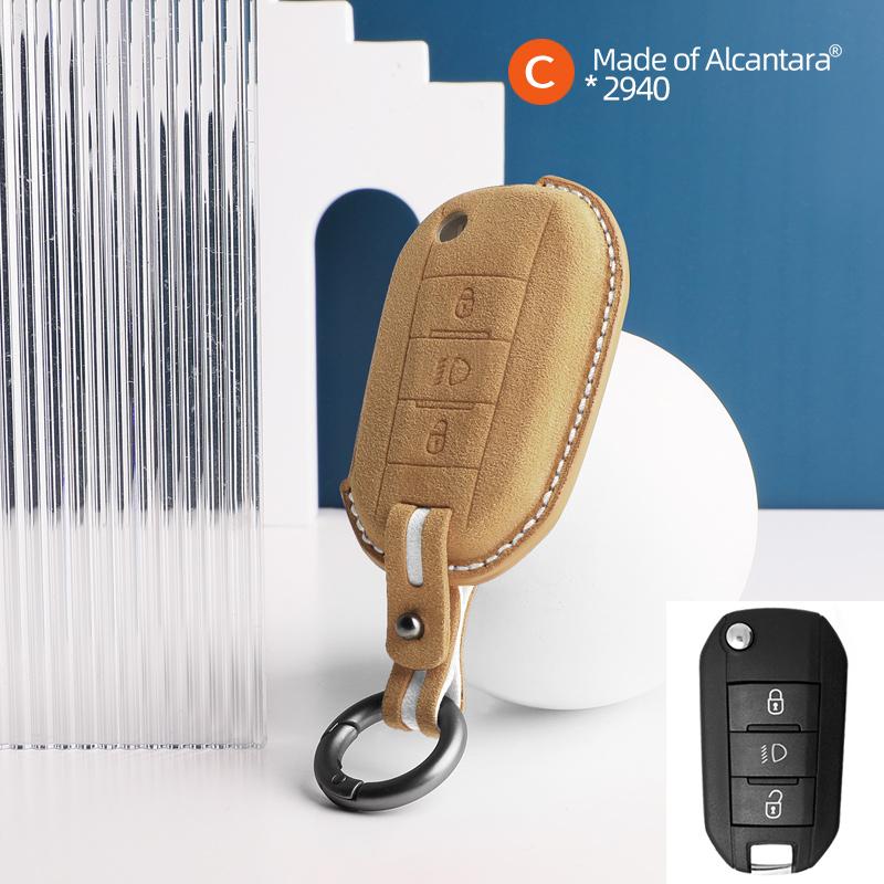 Interior Mouldings Alcantara Car Key Case Remote Buttons Cover Shell For Peugeot 3008 508 2008 5008 308 Suede Keychain Protector