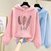 Women Fashion Feather Printed Hoodies Autumn Winter Plus Velvet Casual Loose Hoodie Sweatshirt