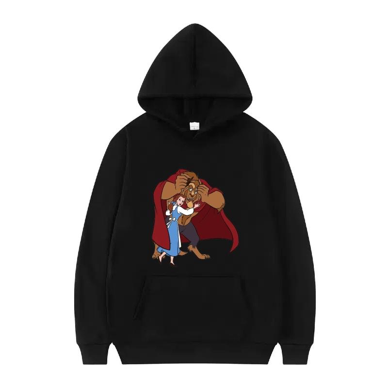 Disney Beauty And The Beast Princess Pattern Woman Loose Black Autumn Tops Clothes Pullovers Ladies Cheap Y2k Hoodies Men Sporty