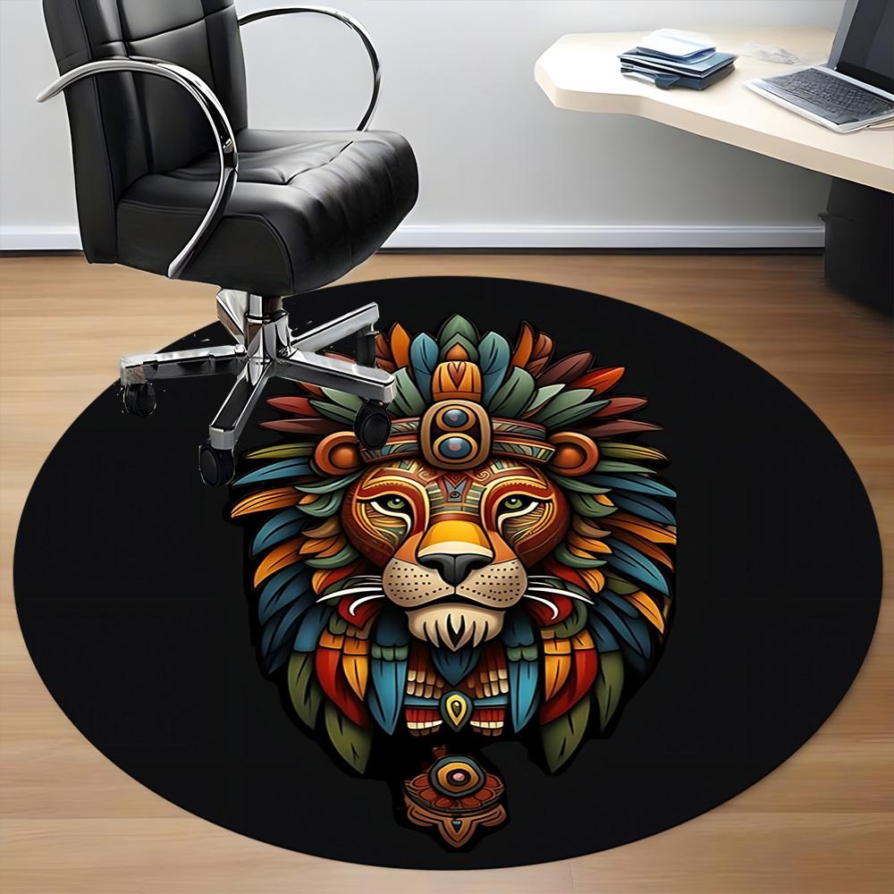1pc Lion Feather Office Round Area Rug, Under Office Chairs Bedroom Living Room Home Decor, Room Deco, Available in Various Sizes