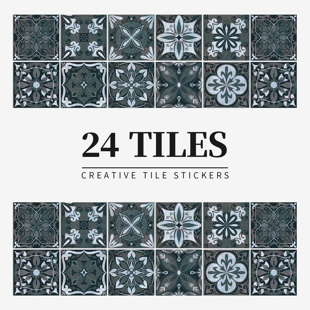 24 Pieces European Pattern Self-Adhesive Tile Sticker Waterproof And Oil-Proof Kitchen Bathroom Wall Decoration Matte Film Pvc Wall Sticker
