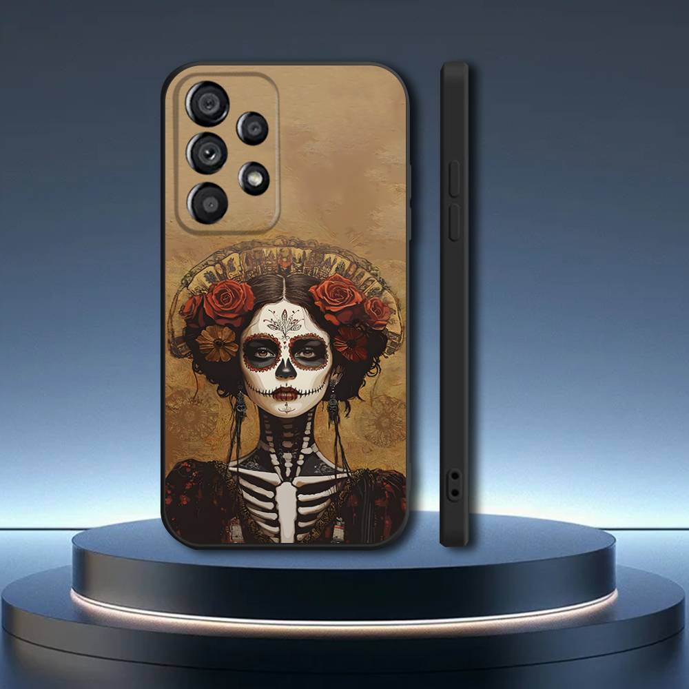 Day of the Dead Mexican Catrina Skull Phone Case  For Samsung Galaxy A73,31,32,72,41,53,52,71,22,5G,Note,J7,8,9 Soft Black Cover