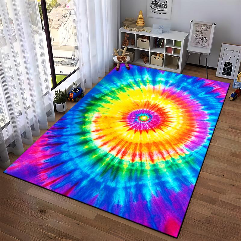 Colorful Tie-Dye Spiral Pattern Carpet, Vibrant Rainbow Home Decor Suitable for use as an anti-slip for living room bedroom sofas
