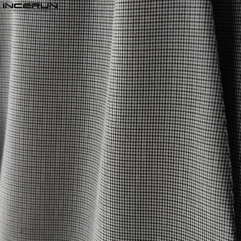 INCERUN Oversized Men V Neck Long Sleeve Plaid Print Casual Loose Thin Blazer Coats