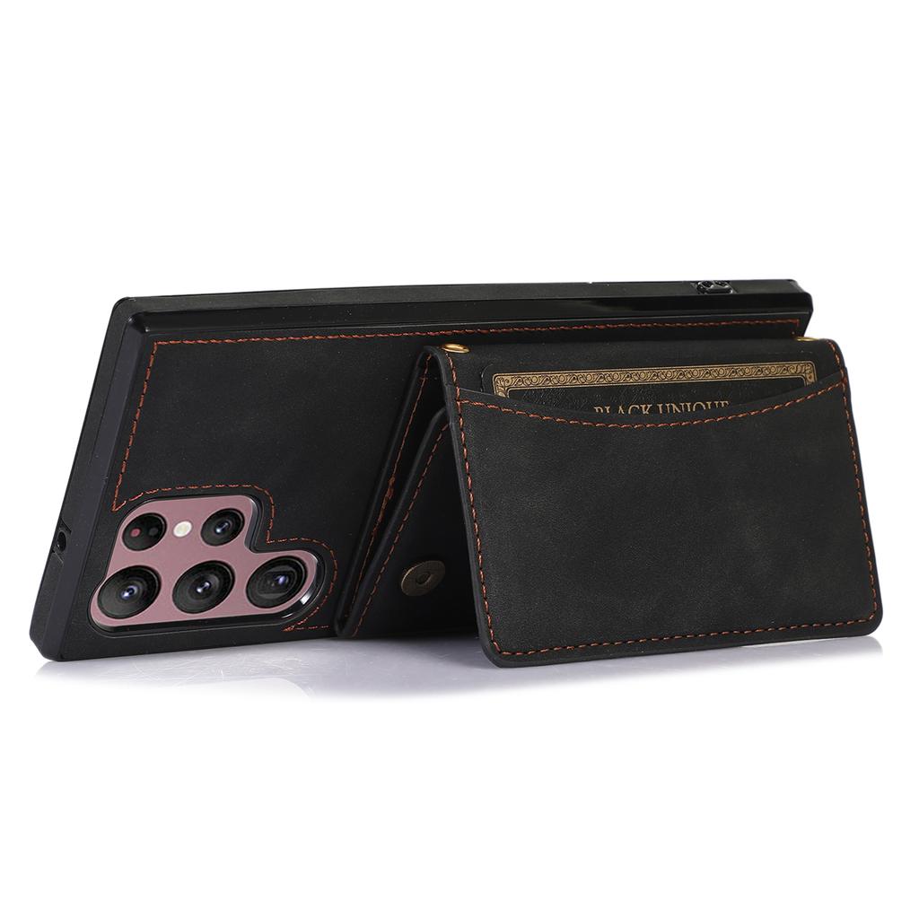 For Samsung Galaxy S24 Ultra Cell Phone Case Tri-fold Wallet Kickstand PU Leather Coated TPU Cover