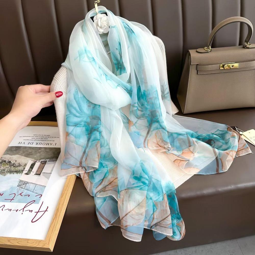 Elegant Women Hijab Shawls Luxury Wraps Long Thin Silk Scarf  Autumn