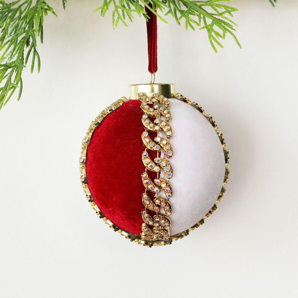 Flocked Velvet Velvet Christmas Ball 8cm Diameter Rhinestone Christmas Balls Party Decoration