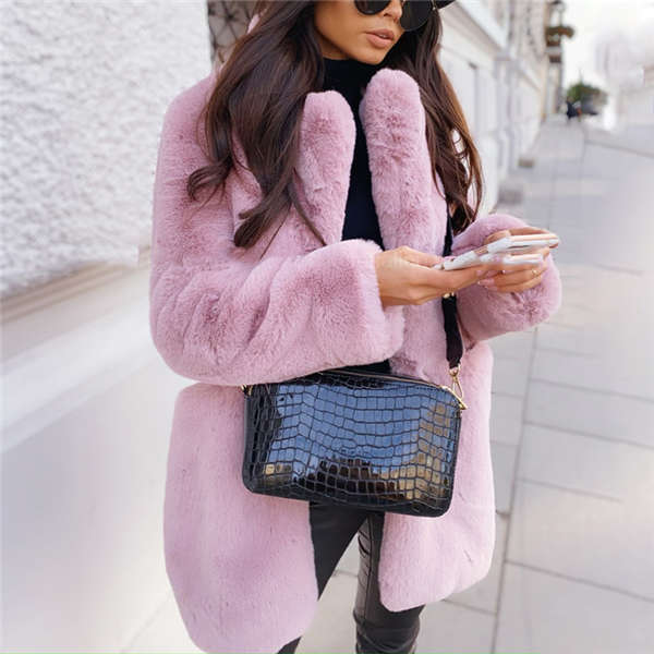 Women Fashion Winter Coat Solid Color Casual Sexy Coat Imitation Fur Thicken Keep Warm Honorable Elegant Luxury Loose Coat