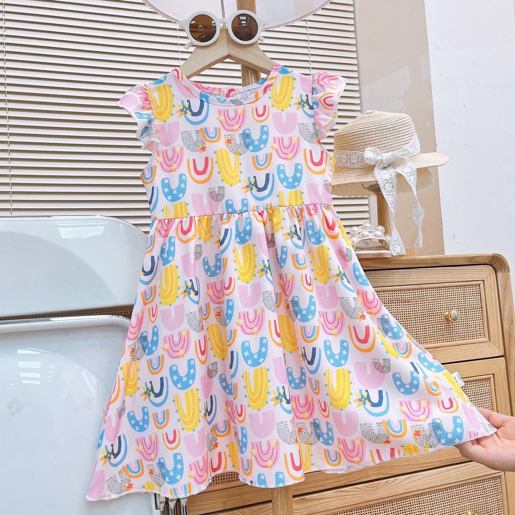 Летние платья с короткими рукавами и цветочным принтом для девочек среднего и маленького возраста, свежая милая тонкая юбка