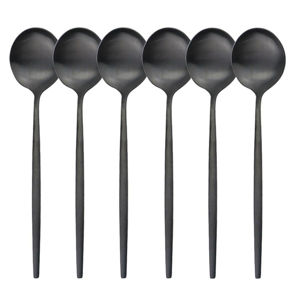 6Pcs/Set Black Cutlery Set Stainless Steel Dinnerware Spoons Set Coffee Dessert Spoon Dinner Tableware Set Kitchen Silverware Set
