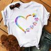 2025 Fashion Cartoon Colorful Heart Dog Paw Printed T-shirt 90s Fashion Casual Women's Short Sleeve Plus Size T-shirt Unisex