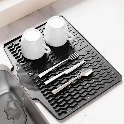 Силиконовый коврик для сушки посуды с бортиком для слива 15,6'' X 12,9'' Силиконовый коврик для сушки посуды для кухонной столешницы, коврик для сушки на раковине
