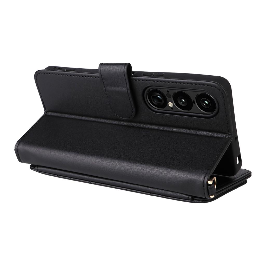 For Sony Xperia 1 VII Wallet Case with Shoulder/Wrist Strap Leather Phone Cover Stand